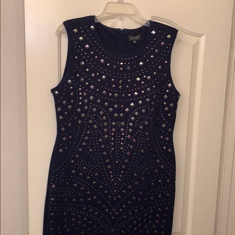 Navy Topshop dress with silver geometric pattern